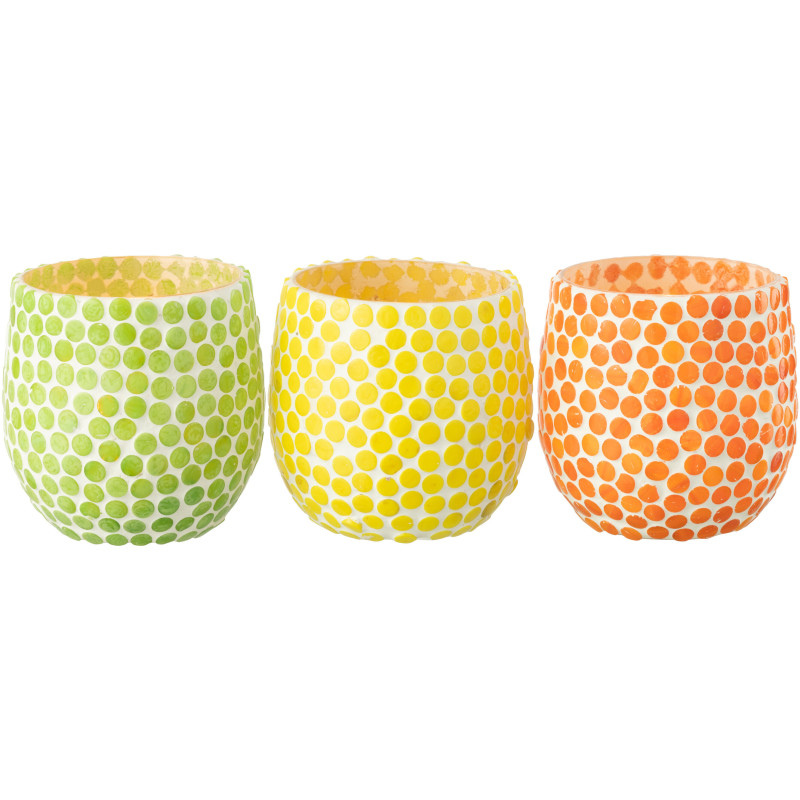 Photophore style méditerrannée D 9 cm Verre Vert Blanc Mosaïque Tessella 