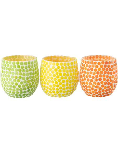 Photophore style méditerrannée D 9 cm Verre Vert Blanc Mosaïque Tessella 