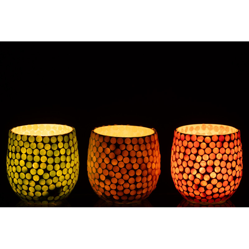 Photophore style méditerrannée D 9 cm Verre Vert Blanc Mosaïque Tessella 