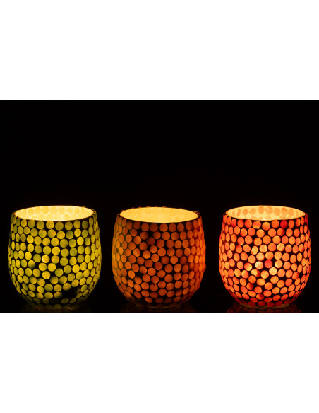 Photophore style méditerrannée D 9 cm Verre Vert Blanc Mosaïque Tessella 