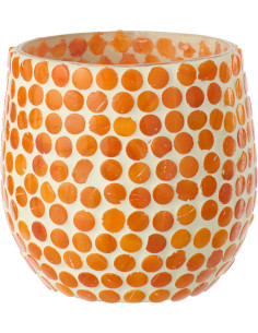 Photophore style méditerrannée D 9 cm Verre Orange Blanc Mosaïque Tessella 