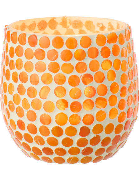 Photophore style méditerrannée D 9 cm Verre Orange Blanc Mosaïque Tessella 