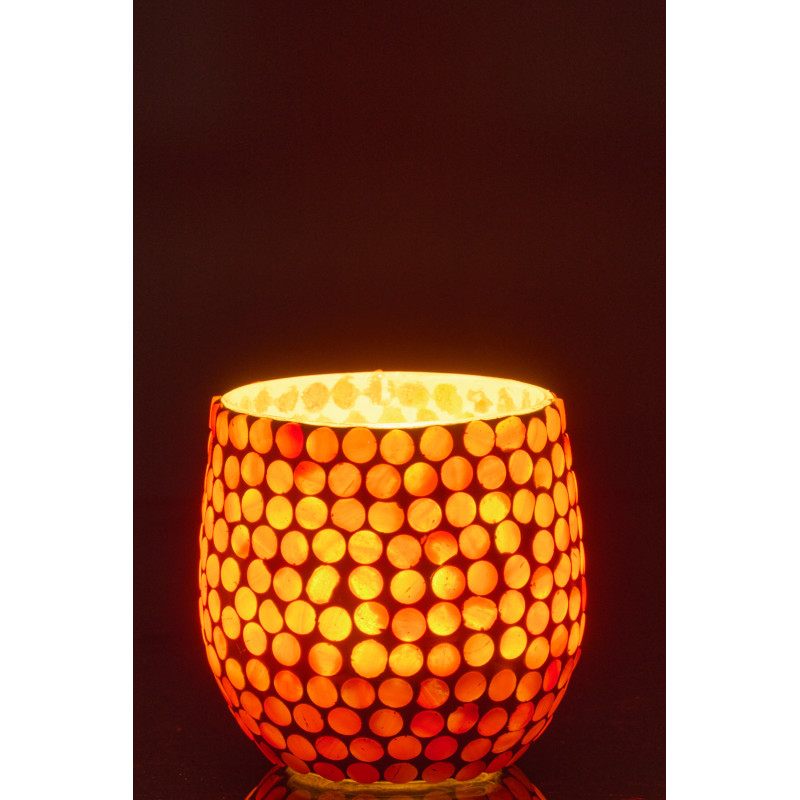 Photophore style méditerrannée D 9 cm Verre Orange Blanc Mosaïque Tessella 
