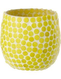 Photophore style méditerrannée D 9 cm Verre Jaune Blanc Mosaïque Tessella 