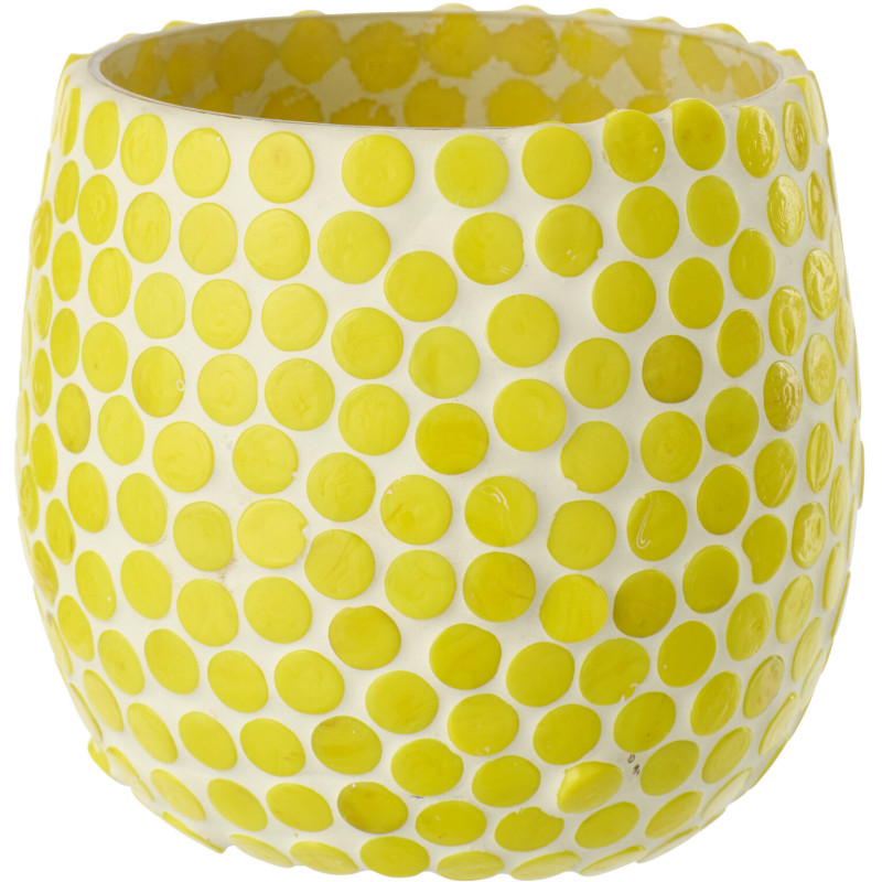 Photophore style méditerrannée D 9 cm Verre Jaune Blanc Mosaïque Tessella 
