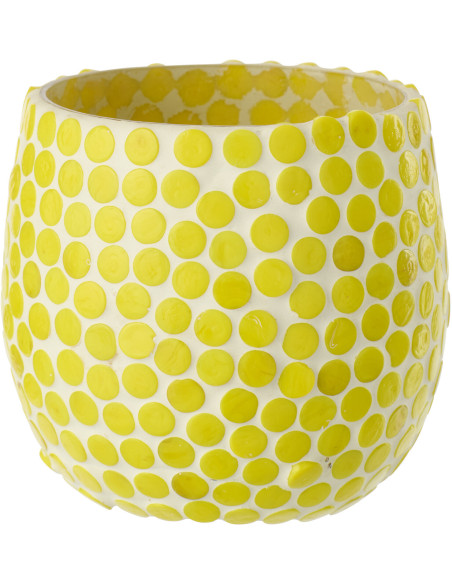 Photophore style méditerrannée D 9 cm Verre Jaune Blanc Mosaïque Tessella 
