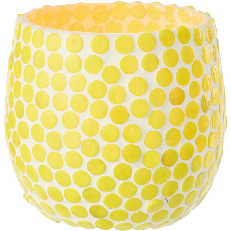 Photophore style méditerrannée D 9 cm Verre Jaune Blanc Mosaïque Tessella 