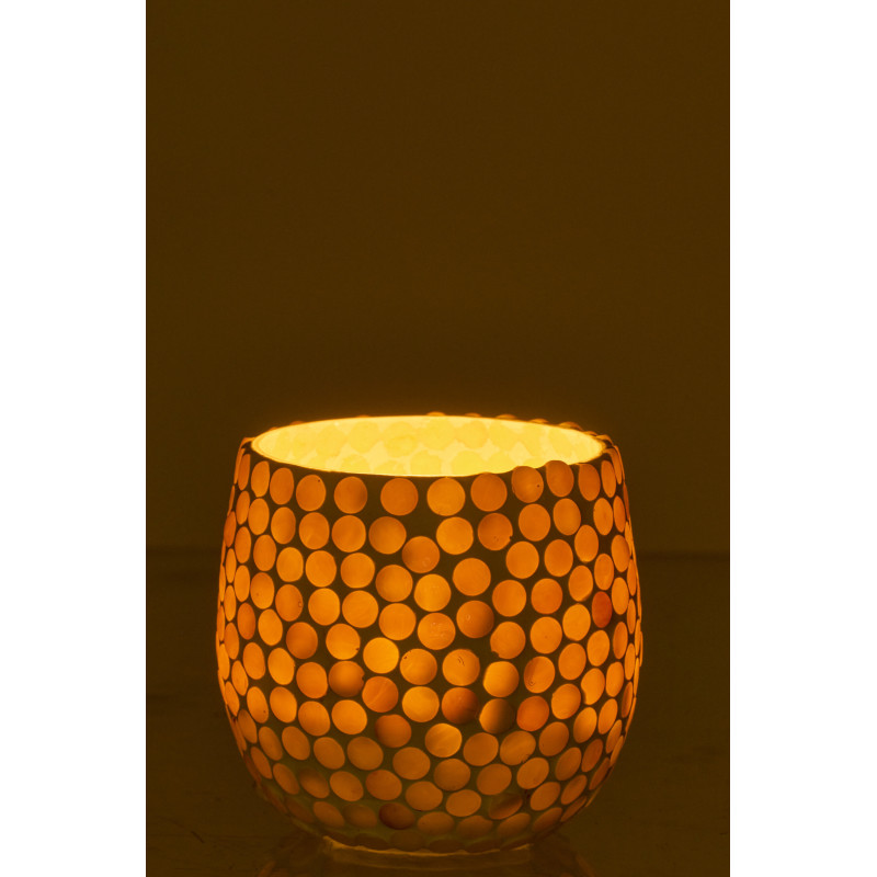 Photophore style méditerrannée D 9 cm Verre Jaune Blanc Mosaïque Tessella 