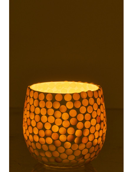 Photophore style méditerrannée D 9 cm Verre Jaune Blanc Mosaïque Tessella 