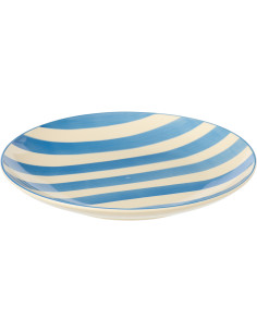 Assiette plate style bord de mer Ronde 26 cm Grès Bleu Blanc Motif lignes Verona 