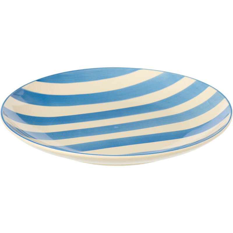 Assiette plate style bord de mer Ronde 26 cm Grès Bleu Blanc Motif lignes Verona 