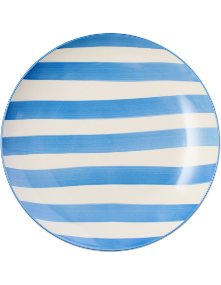 Assiette plate style bord de mer Ronde 26 cm Grès Bleu Blanc Motif lignes Verona 