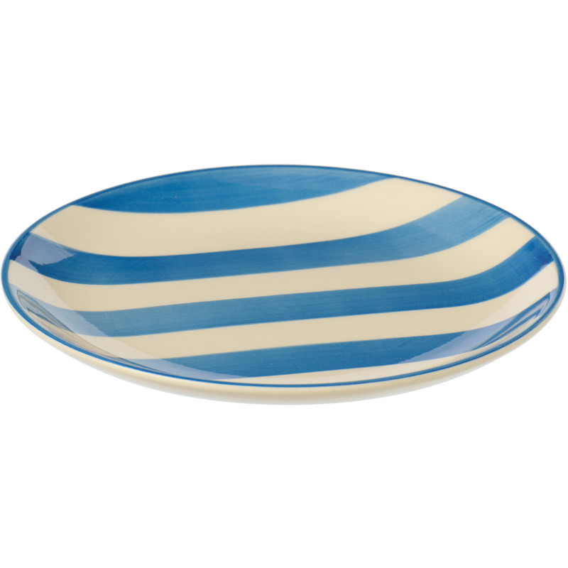 Assiette à dessert style bord de mer Ronde 19 cm Grès Bleu Blanc Motif lignes Verona 