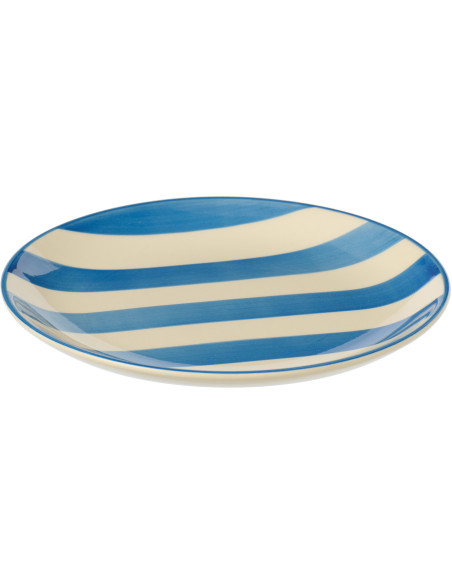 Assiette à dessert style bord de mer Ronde 19 cm Grès Bleu Blanc Motif lignes Verona 