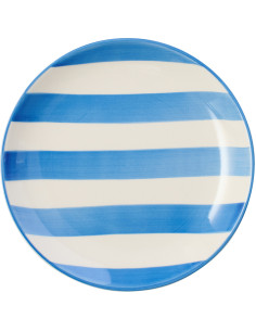 Assiette à dessert style bord de mer Ronde 19 cm Grès Bleu Blanc Motif lignes Verona 