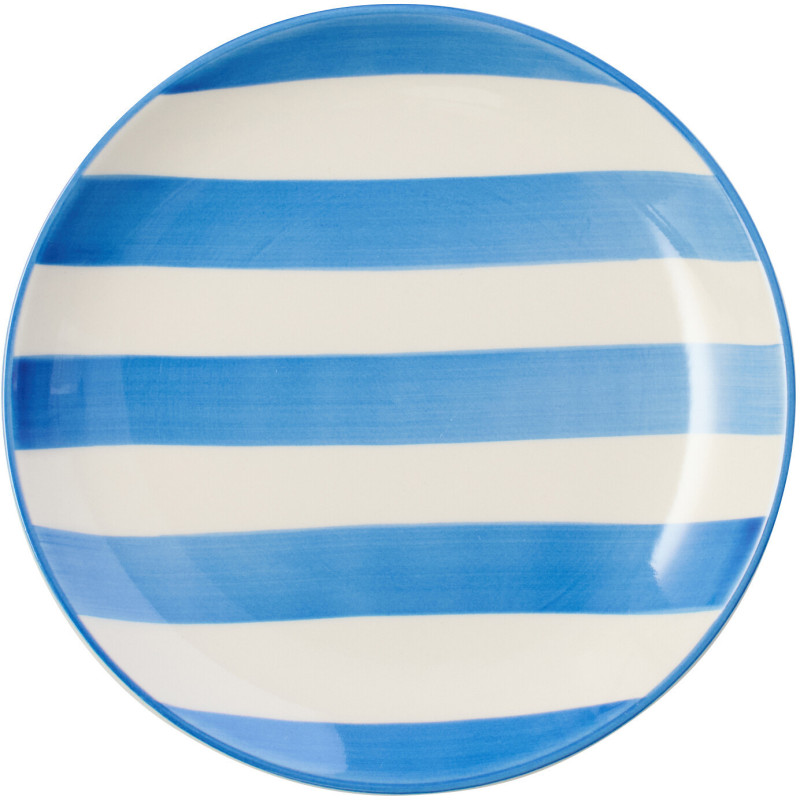 Assiette à dessert style bord de mer Ronde 19 cm Grès Bleu Blanc Motif lignes Verona 