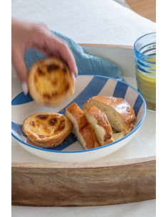 Assiette creuse style bord de mer Ronde 20 cm Grès Bleu Blanc Motif lignes Verona 