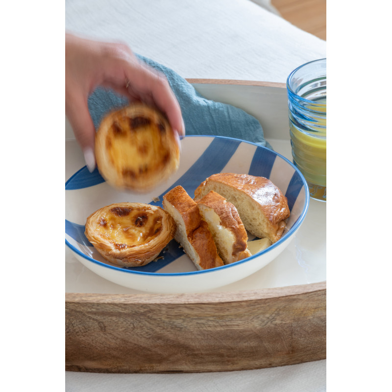 Assiette creuse style bord de mer Ronde 20 cm Grès Bleu Blanc Motif lignes Verona 