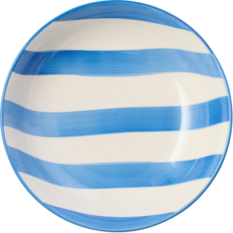 Assiette creuse style bord de mer Ronde 20 cm Grès Bleu Blanc Motif lignes Verona 