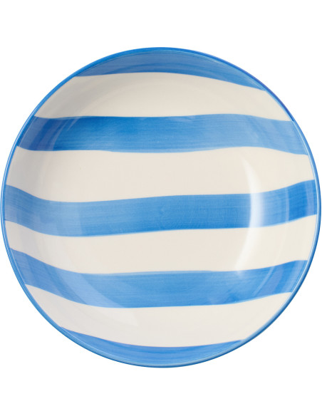 Assiette creuse style bord de mer Ronde 20 cm Grès Bleu Blanc Motif lignes Verona 