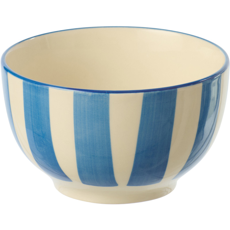 Bol petit déjeuner style bord de mer Rond Grès Bleu Blanc Motif lignes Verona 