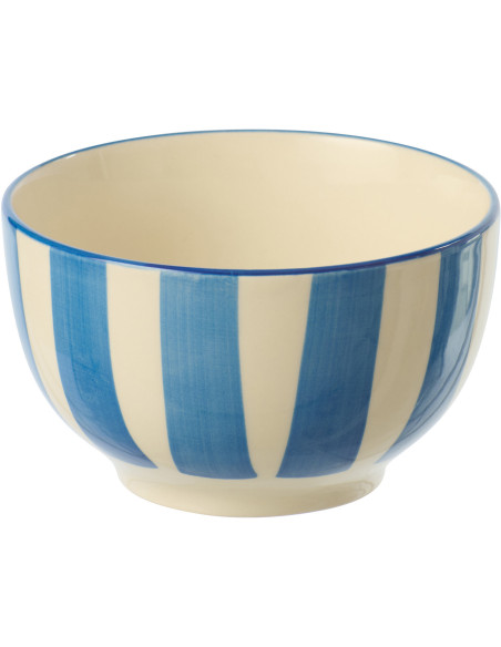 Bol petit déjeuner style bord de mer Rond Grès Bleu Blanc Motif lignes Verona 