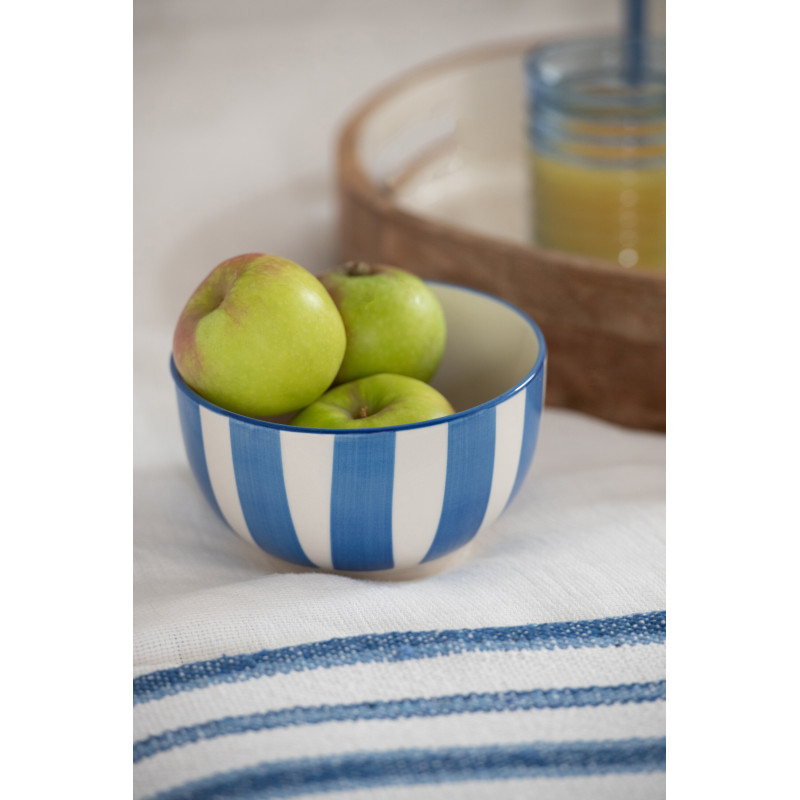 Bol petit déjeuner style bord de mer Rond Grès Bleu Blanc Motif lignes Verona 