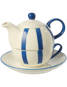 Théière égoïste style bord de mer Grès Bleu Blanc Motif lignes Verona 