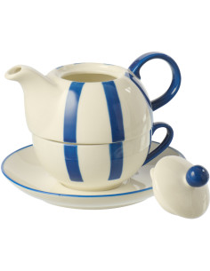 Théière égoïste style bord de mer Grès Bleu Blanc Motif lignes Verona 