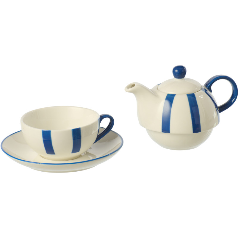 Théière égoïste style bord de mer Grès Bleu Blanc Motif lignes Verona 