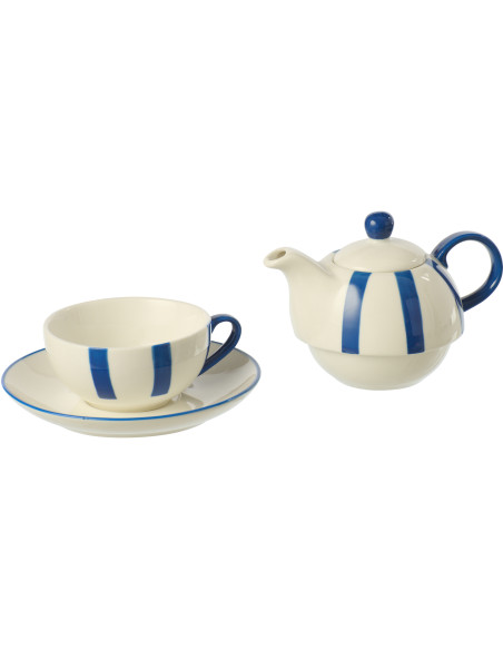 Théière égoïste style bord de mer Grès Bleu Blanc Motif lignes Verona 