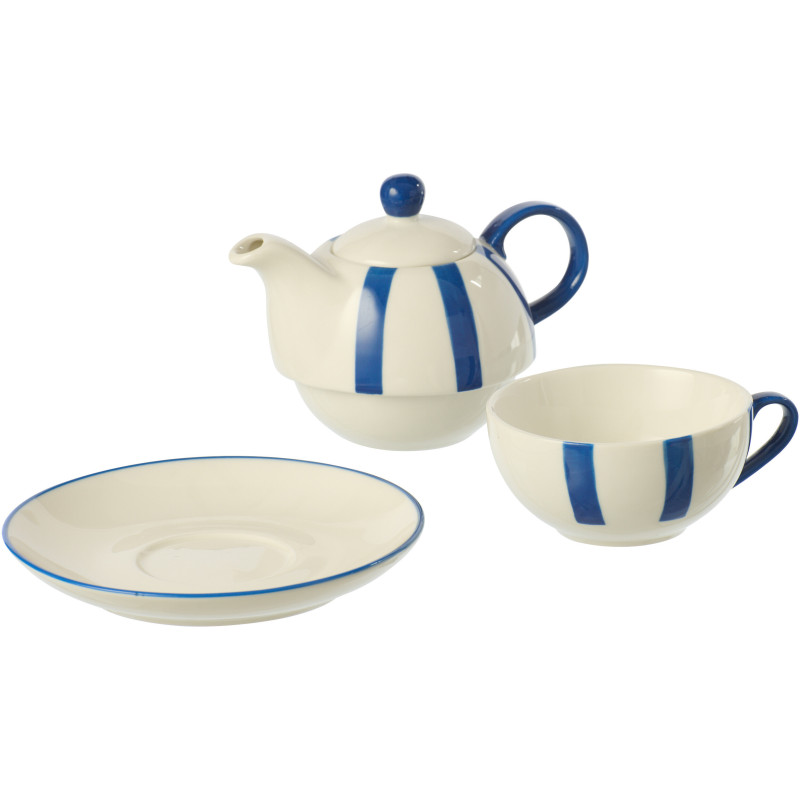 Théière égoïste style bord de mer Grès Bleu Blanc Motif lignes Verona 