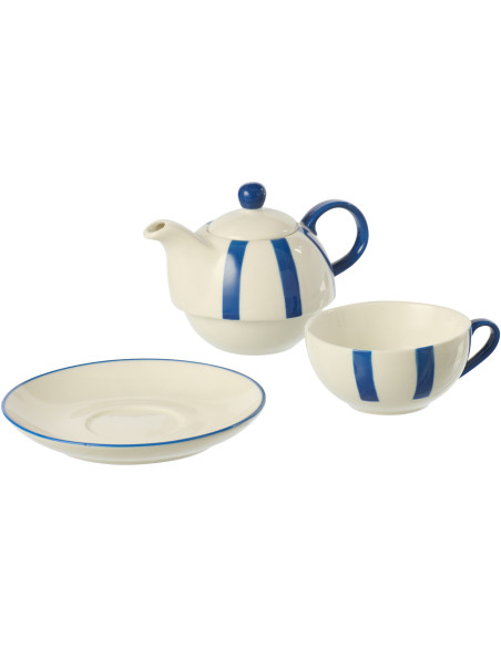 Théière égoïste style bord de mer Grès Bleu Blanc Motif lignes Verona 