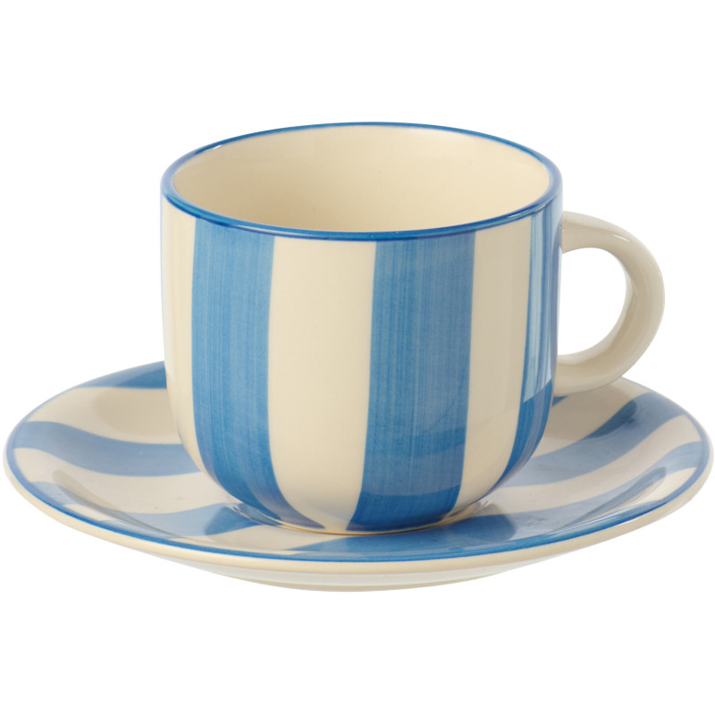 Tasse à thé style bord de mer Grès Bleu Blanc Motif lignes Verona 