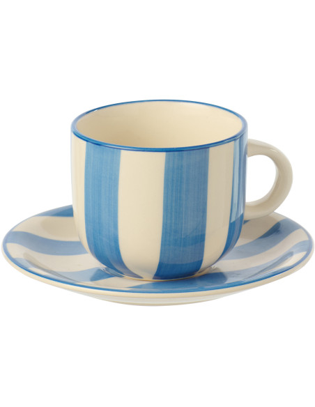 Tasse à thé style bord de mer Grès Bleu Blanc Motif lignes Verona 