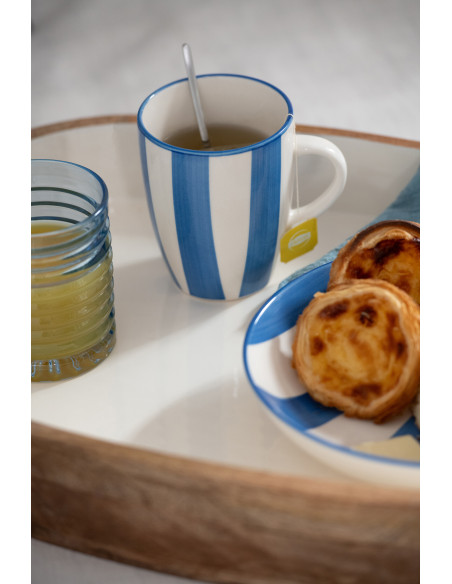 Mug style bord de mer 340 ml Grès Bleu Blanc Motif lignes Verona 