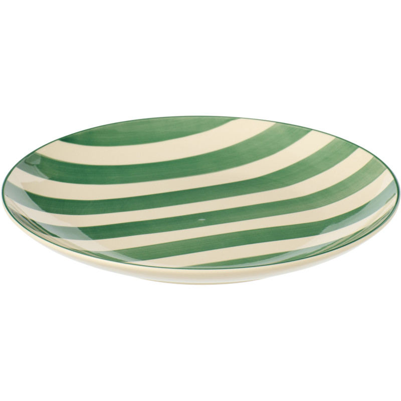 Assiette plate style bord de mer Ronde 26 cm Grès Vert Blanc Motif lignes Verona 