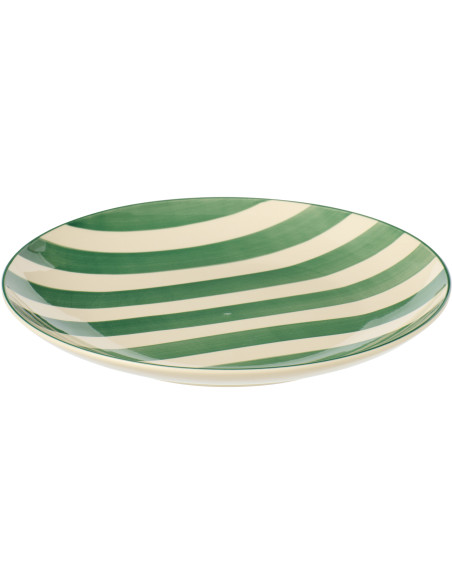 Assiette plate style bord de mer Ronde 26 cm Grès Vert Blanc Motif lignes Verona 