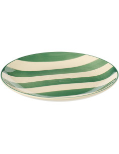 Assiette à dessert style bord de mer Ronde 19 cm Grès Vert Blanc Motif lignes Verona 