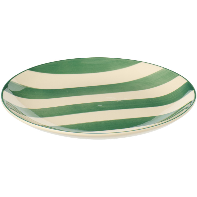 Assiette à dessert style bord de mer Ronde 19 cm Grès Vert Blanc Motif lignes Verona 