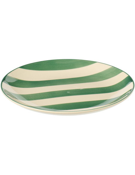 Assiette à dessert style bord de mer Ronde 19 cm Grès Vert Blanc Motif lignes Verona 
