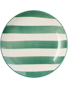 Assiette à dessert style bord de mer Ronde 19 cm Grès Vert Blanc Motif lignes Verona 