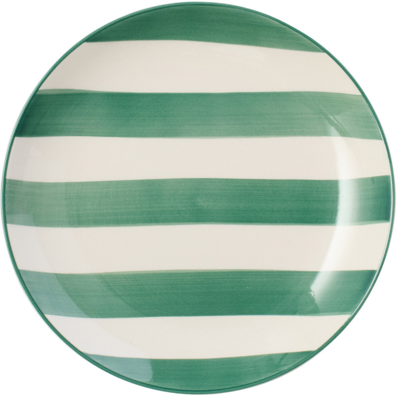 Assiette à dessert style bord de mer Ronde 19 cm Grès Vert Blanc Motif lignes Verona 