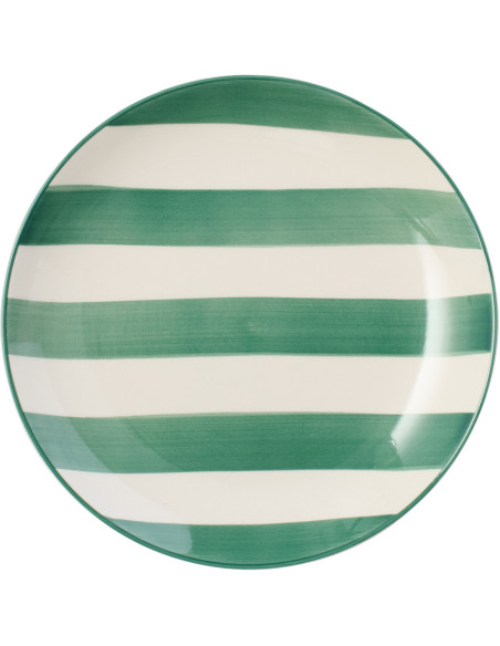 Assiette à dessert style bord de mer Ronde 19 cm Grès Vert Blanc Motif lignes Verona 