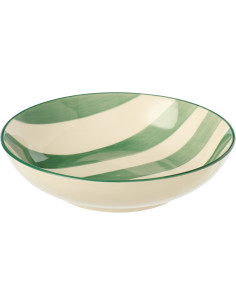 Assiette creuse style bord de mer Ronde 20 cm Grès Vert Blanc Motif lignes Verona 