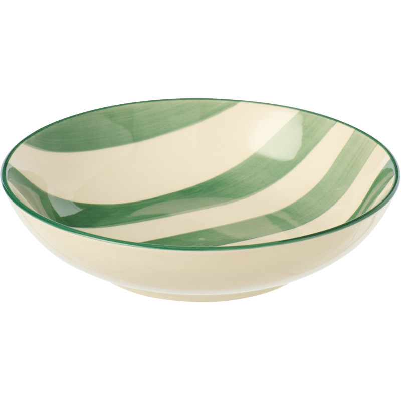 Assiette creuse style bord de mer Ronde 20 cm Grès Vert Blanc Motif lignes Verona 