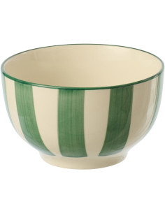 Bol petit déjeuner style bord de mer Rond Grès Vert Blanc Motif lignes Verona 