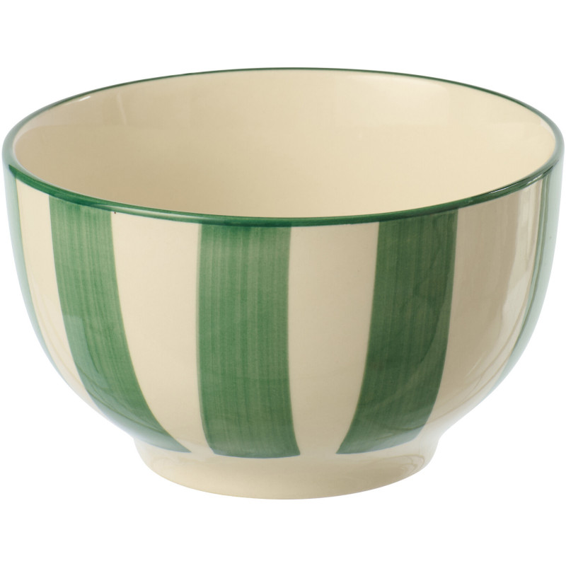 Bol petit déjeuner style bord de mer Rond Grès Vert Blanc Motif lignes Verona 