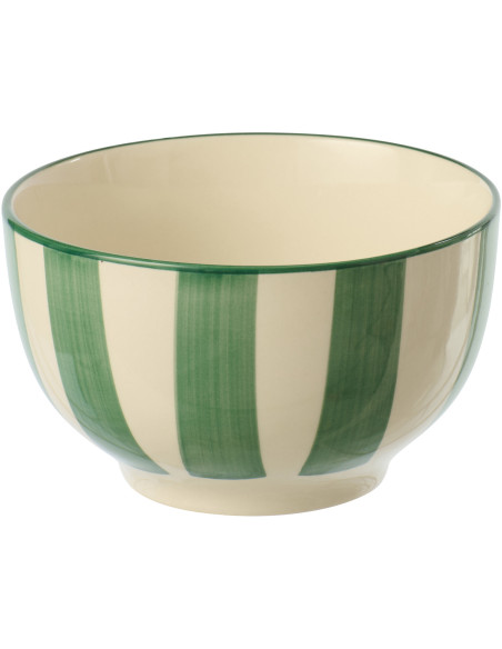 Bol petit déjeuner style bord de mer Rond Grès Vert Blanc Motif lignes Verona 
