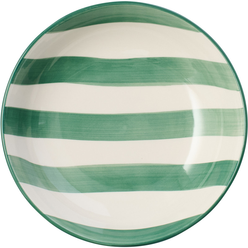 Bol petit déjeuner style bord de mer Rond Grès Vert Blanc Motif lignes Verona 